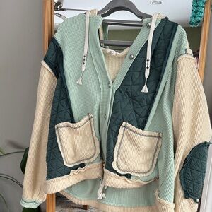 POL Mint and Cream Knit Sweater